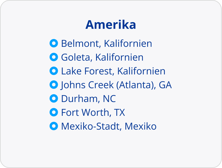 A list of Alcon's locations in the Americas
