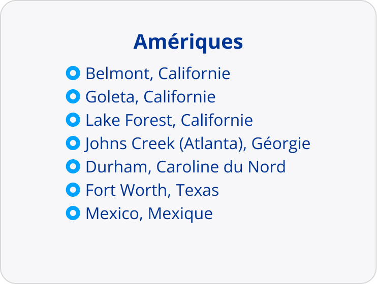 A list of Alcon's locations in the Americas