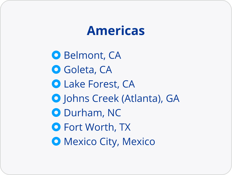 A list of Alcon's locations in the Americas