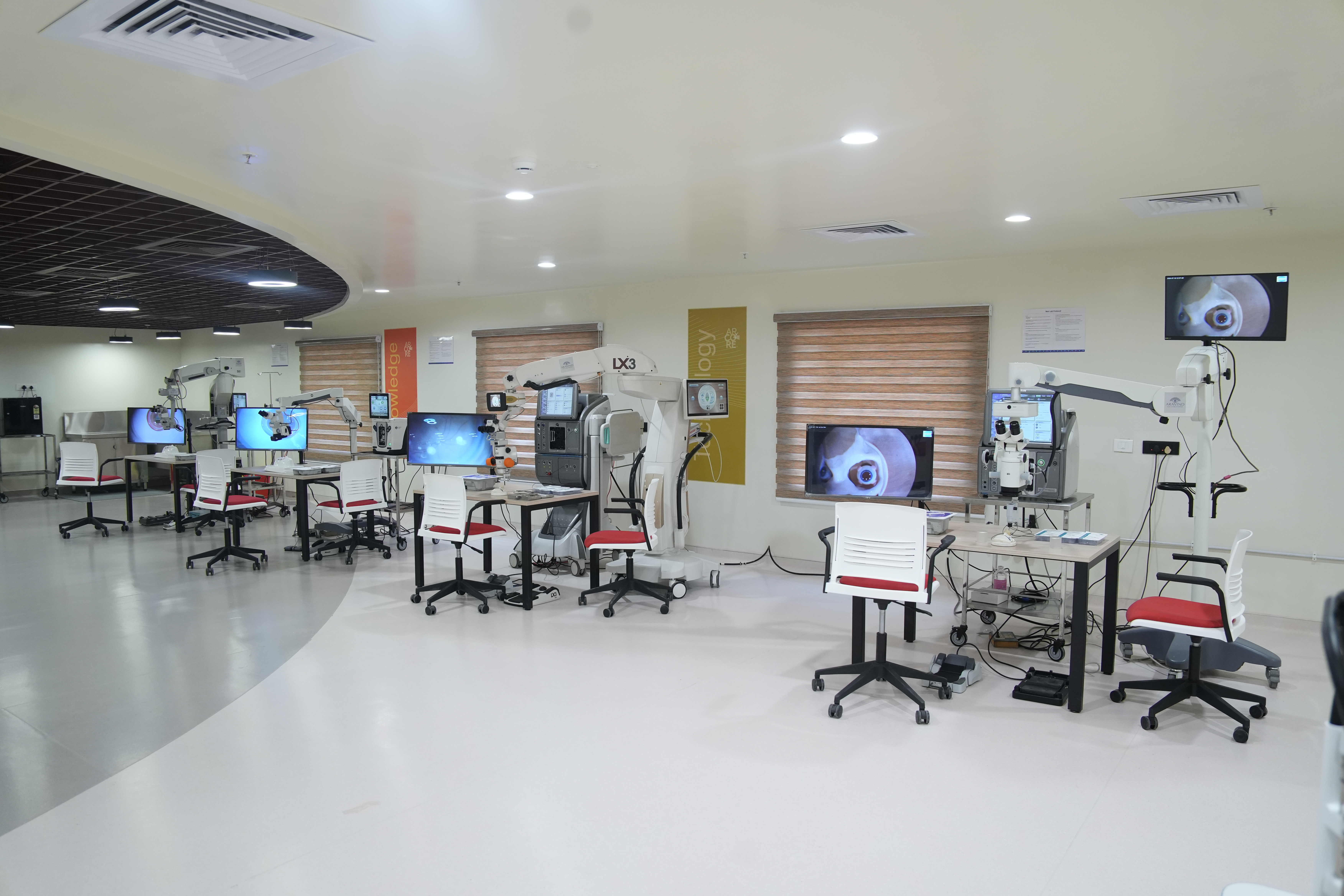 Training stations at the Aravind Retina Centre of Excellence in Coimbatore, India