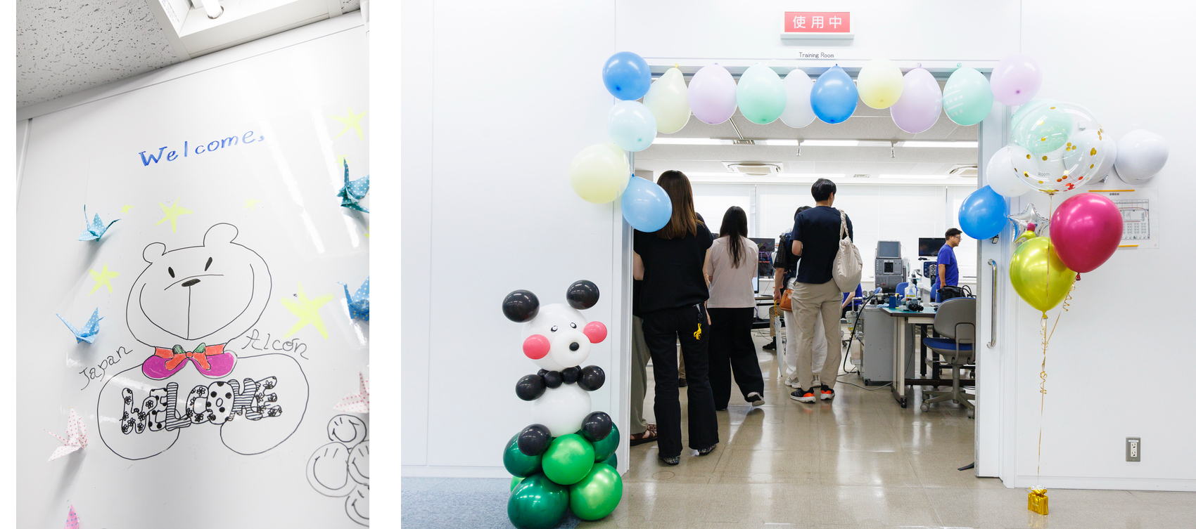 Welcome decorations & balloons around entrance to room
