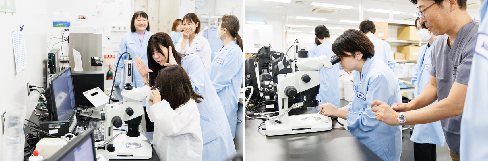 Families learning to use scientific equipment