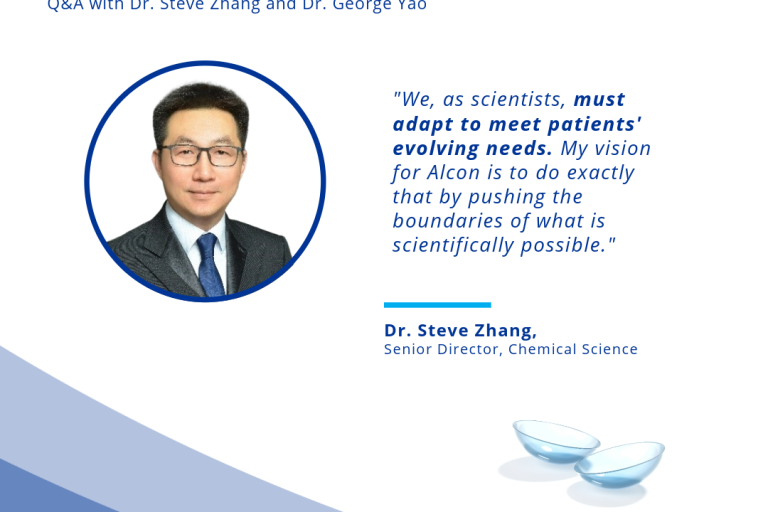 Image of Dr. Steve Zhang with quote about contact lens innovation