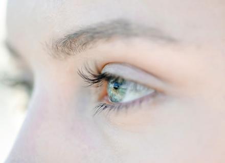 Alcon Precision 7, close up profile of a woman's eye